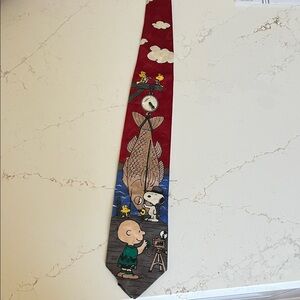 Peanuts Red and Blue Fishing Tie with Snoopy and Charlie Brown